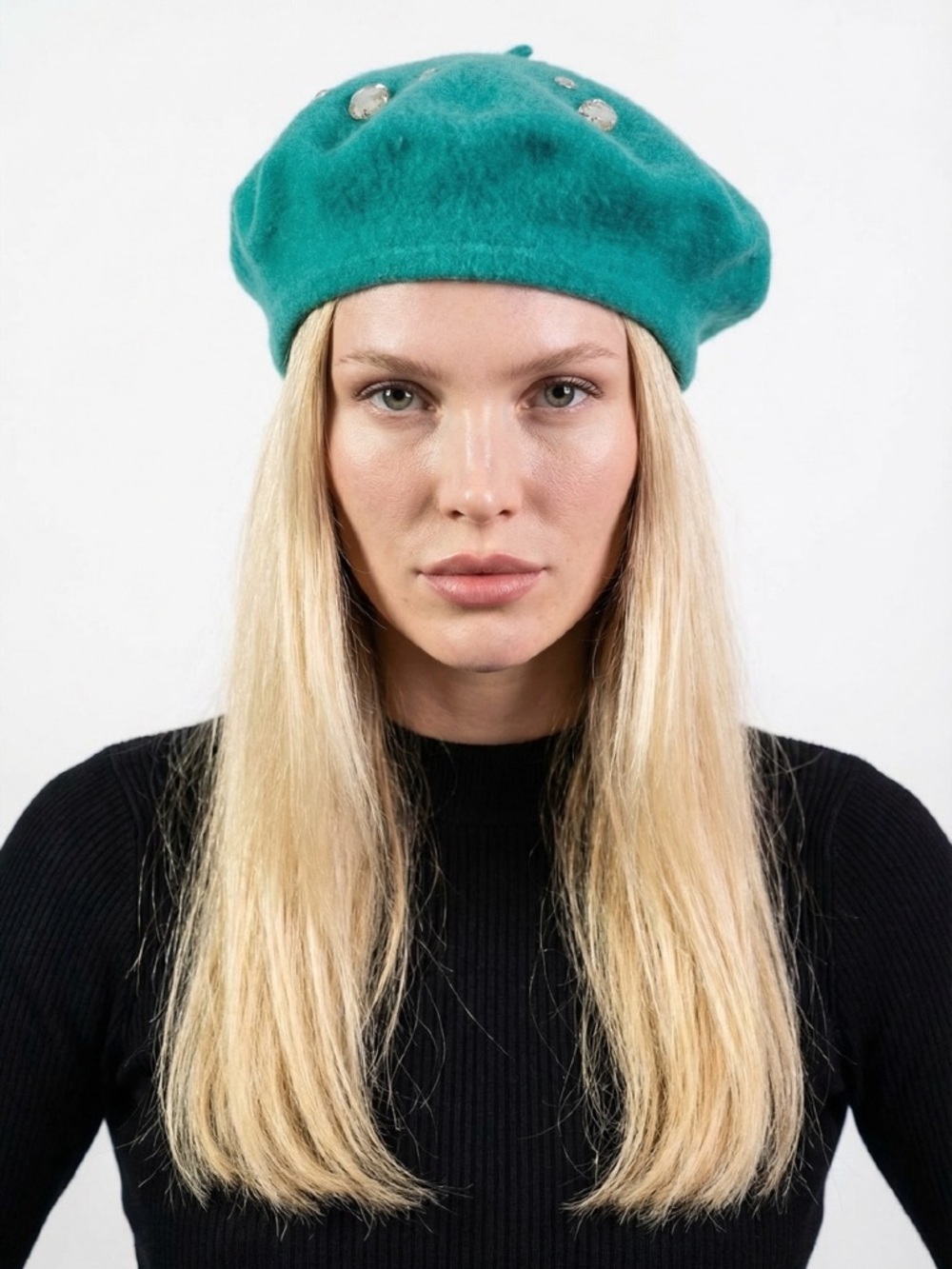 VINTAGE TEAL RHINESTONE BERET HAT WOMENS